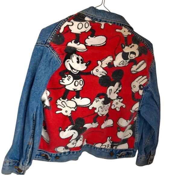 Vintage Levis Orange Tab Mickey Mouse Denim Jacket And Pins Medium 12/14 READ - Picture 1 of 9